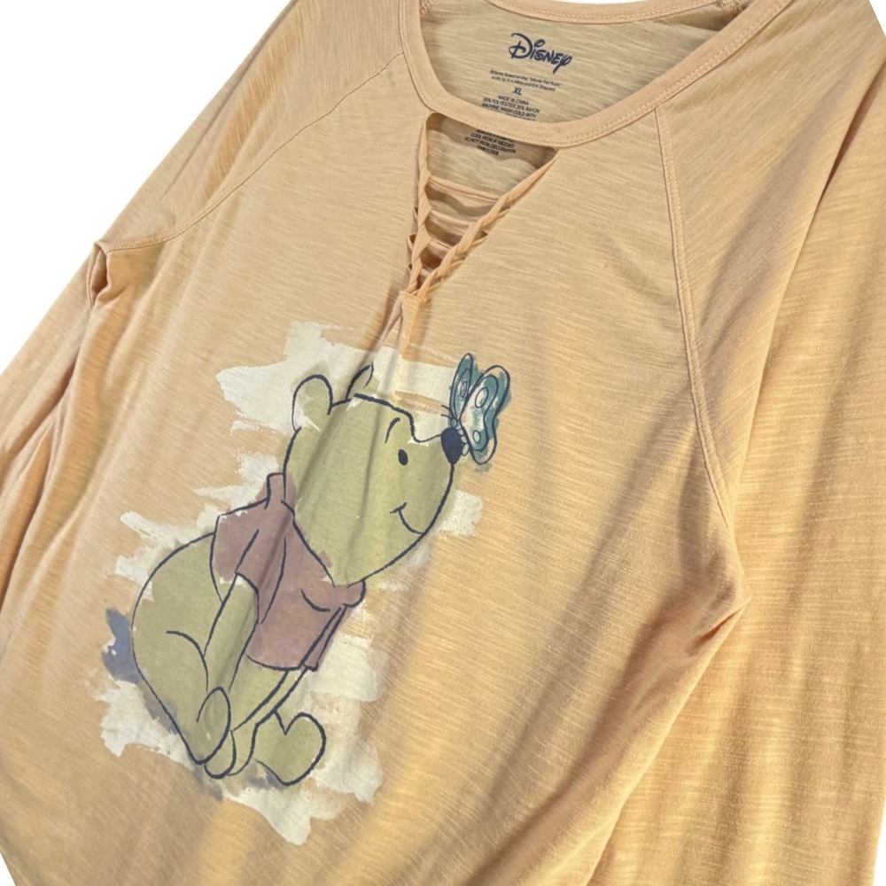 Disney Winnie the Pooh Long Sleeve Tee Women XL Yellow Graphic Print Casual Top